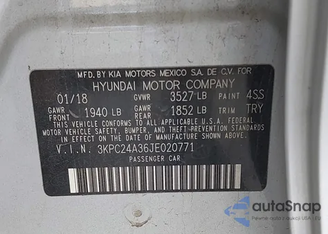 2018 Hyundai Accent Se from USA, damaged, VIN 3KPC24A36JE020771